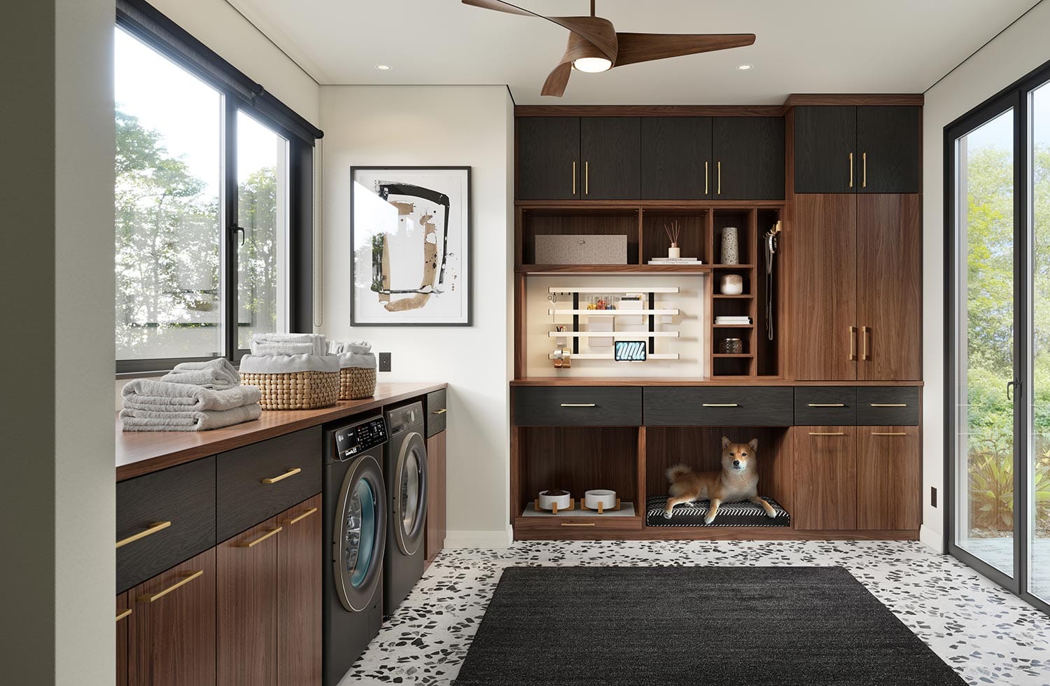 Custom laundry entryway room with vertical storage by California Closets