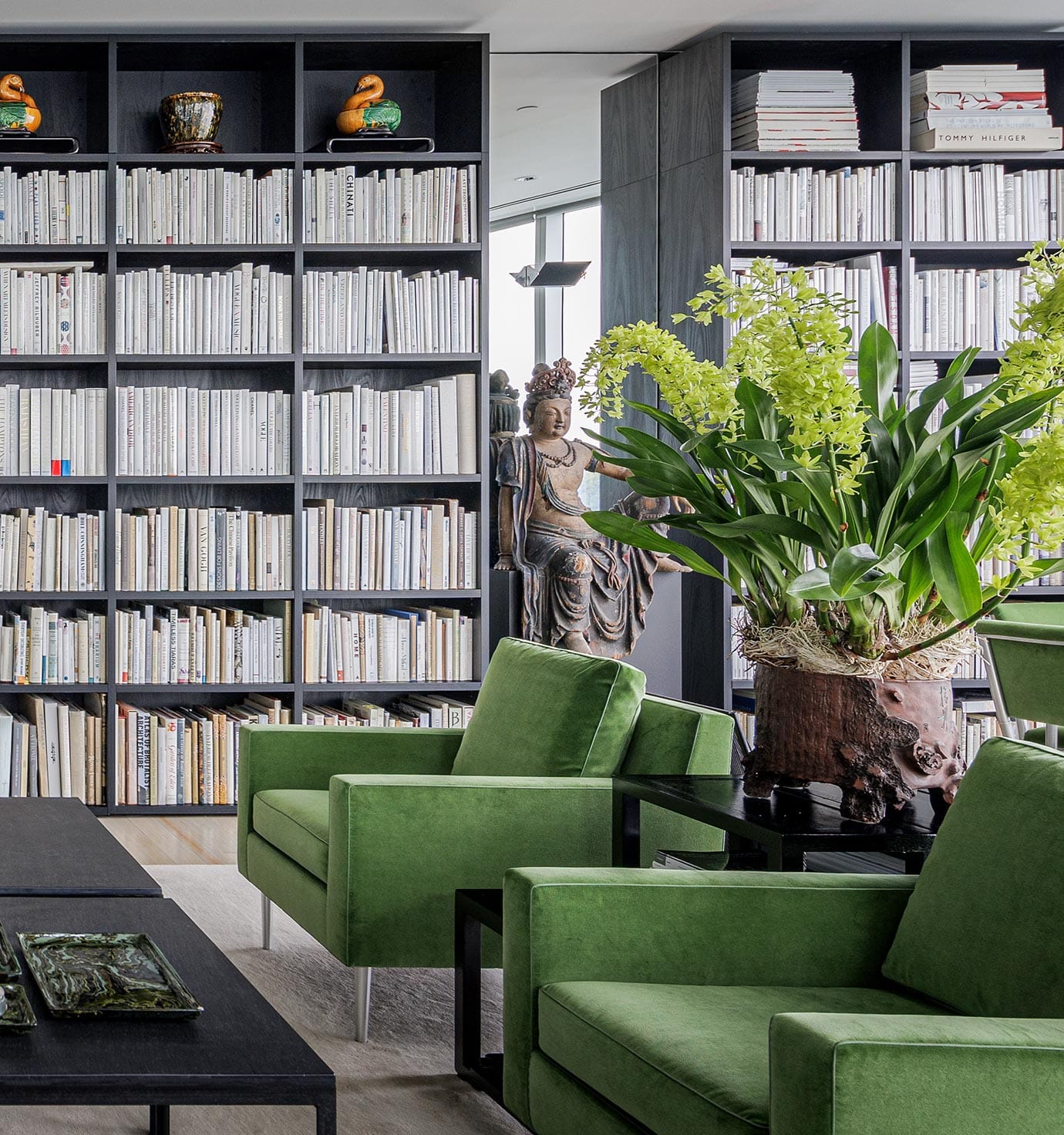 Custom dark shelving for living room from California Closets