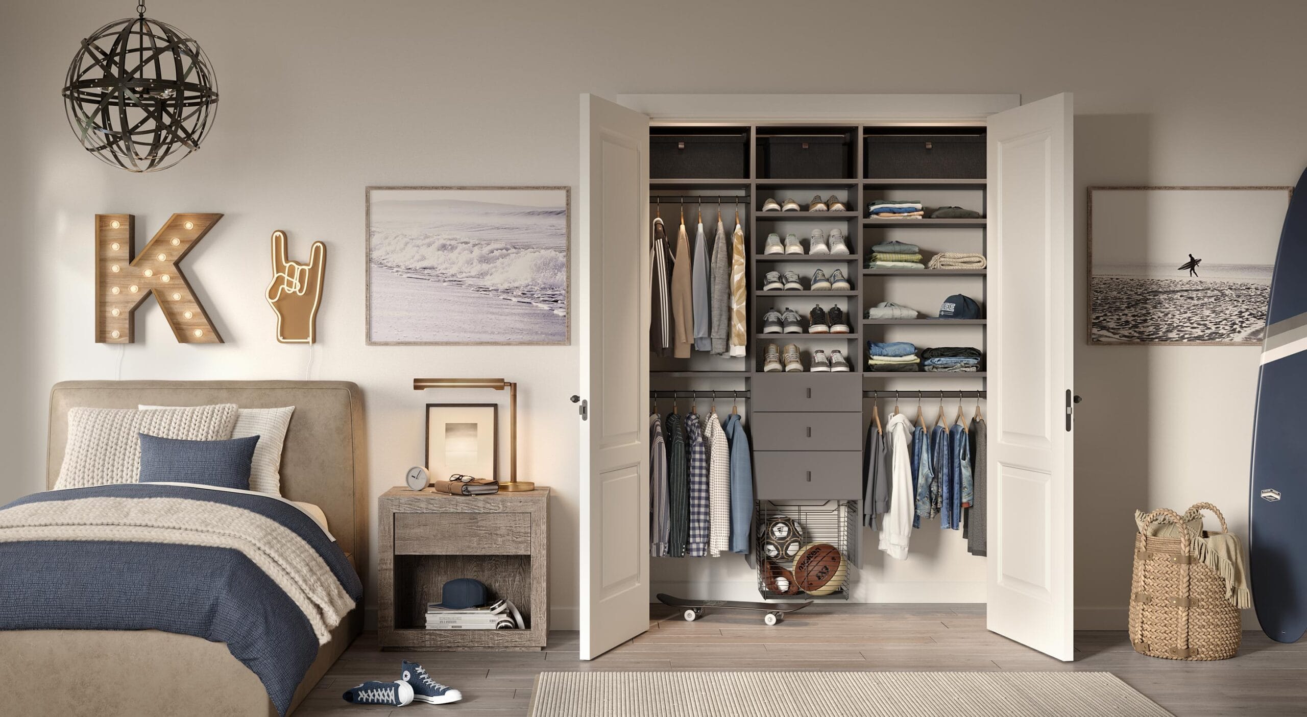 Reachin for kids design with open shelves, shoe storage and cubbies from California Closets